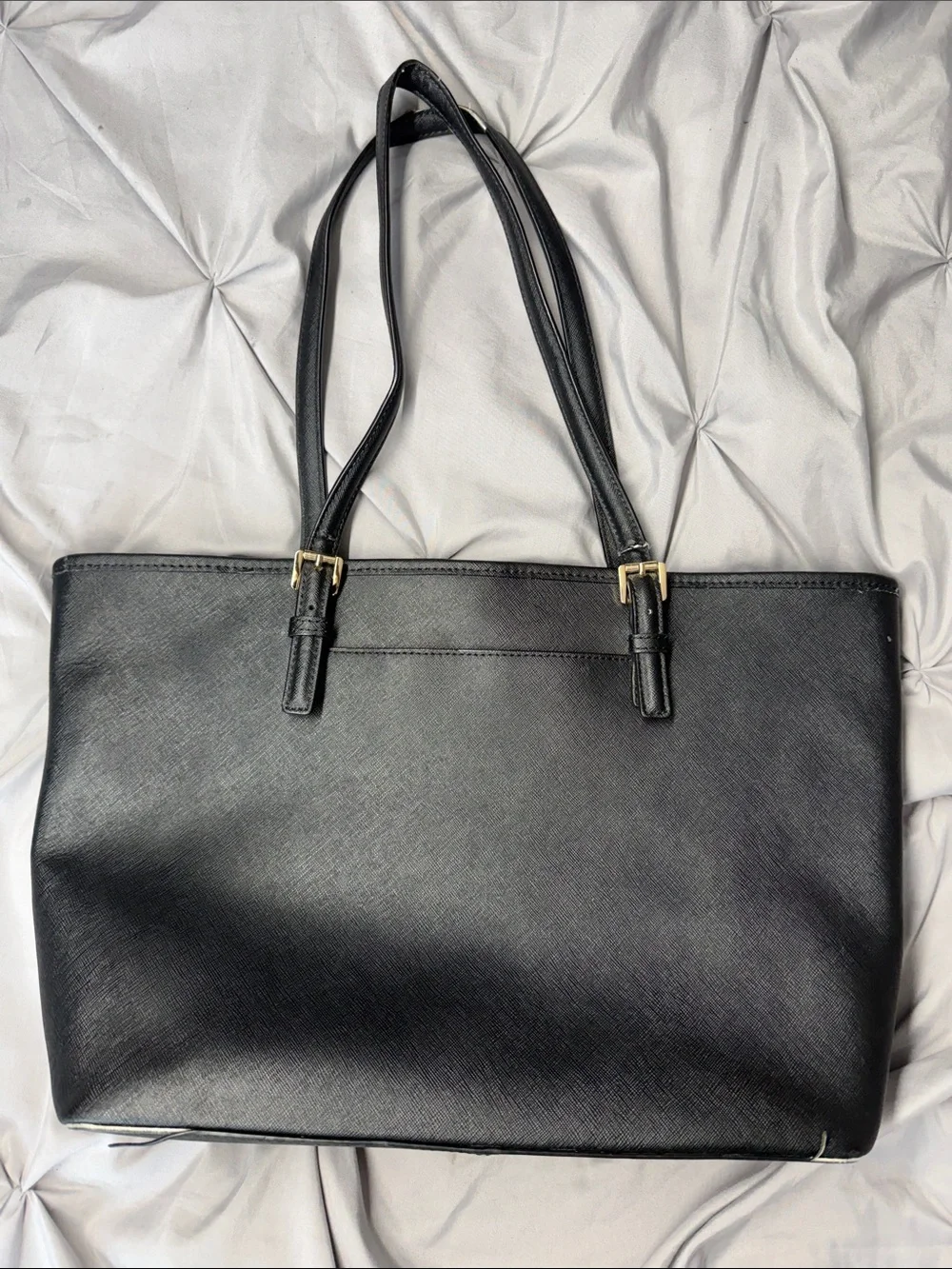 Michael Kors Black Leather Double-Handle Tote with Gold Hardware - 4.5x10x15